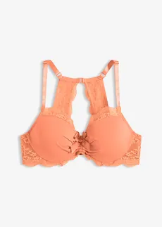 Biustonosz z usztywnianymi miseczkami z koronką w kwiaty, kolor: pastelowa papaja