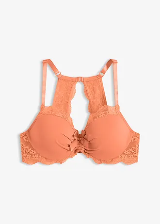Sutien vătuit cu dantelă florală, culoare: oranj-papaia soft