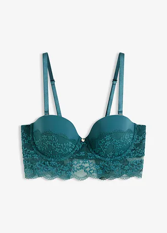Sutien balconette cu bretele detașabile și dantelă florală, culoare: verde-piper