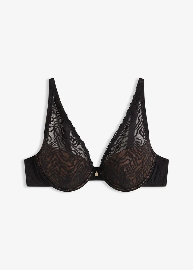 Soutien-gorge à coques et dentelle fine • noir-marron clair zèbre • Boutique bonprix