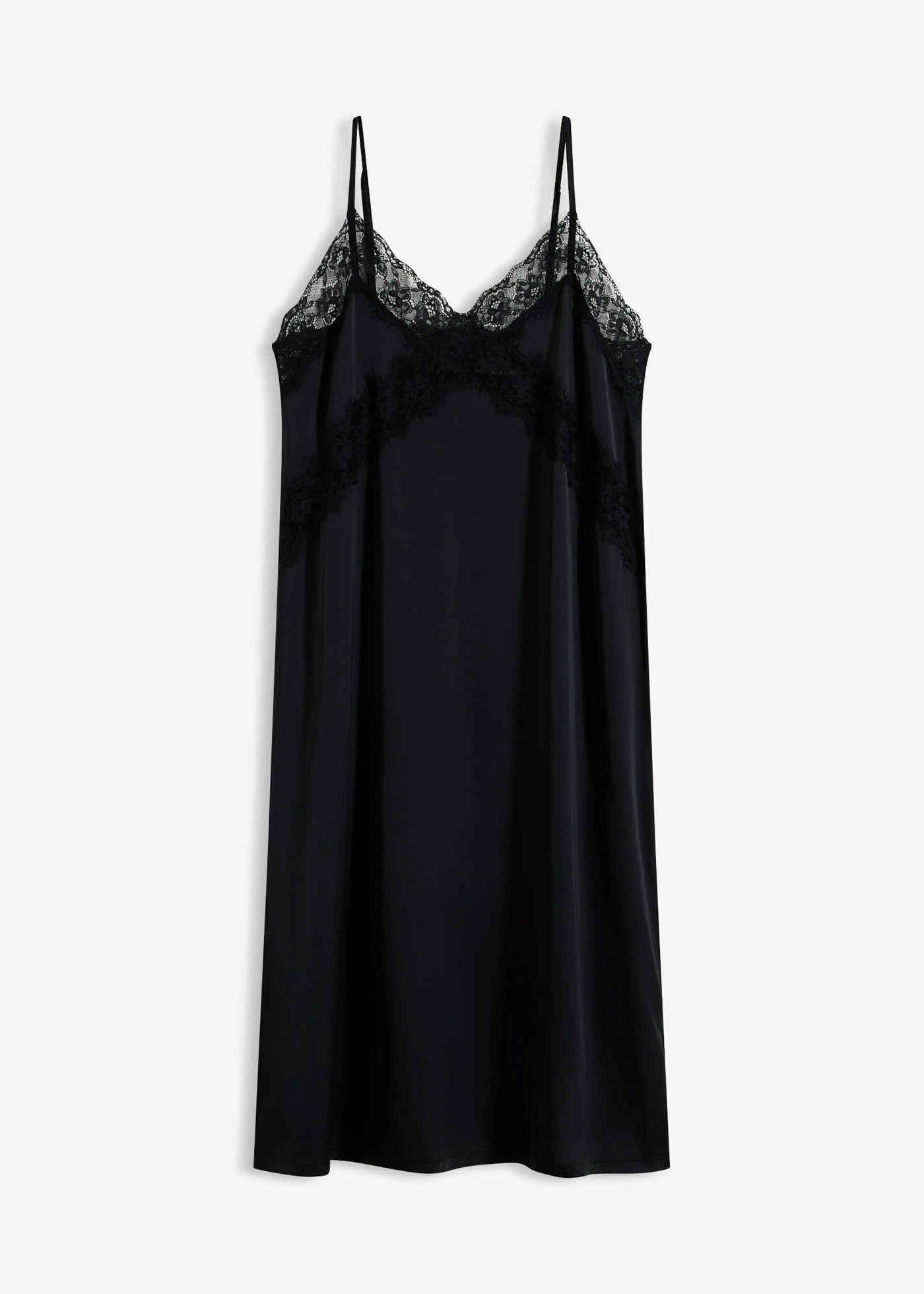 Satynowa koszulka nocna z delikatną koronką • czarny plus size • sklep bonprix