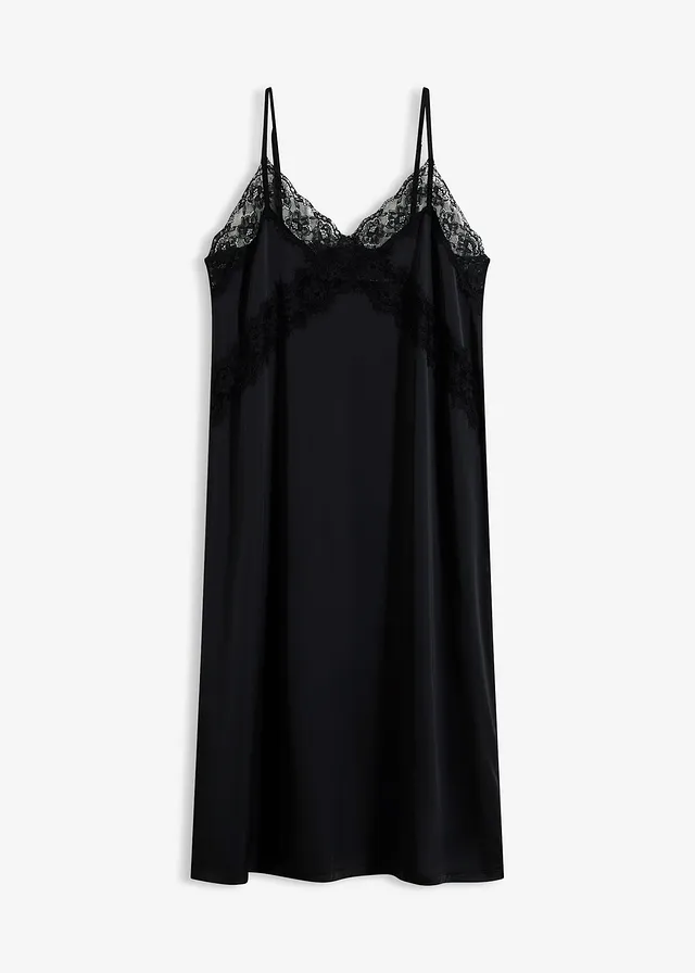 Neglijeu din satin, cu dantelă fină • negru • magazin bonprix