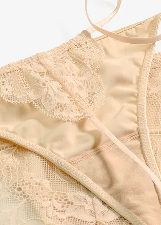 Hipster + tanga string met zacht kant (2-dlg. set) • parelbeige • bonprix online shop