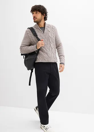 Strečové kalhoty Relaxed Fit s pružným pasem, Straight, barva: černá