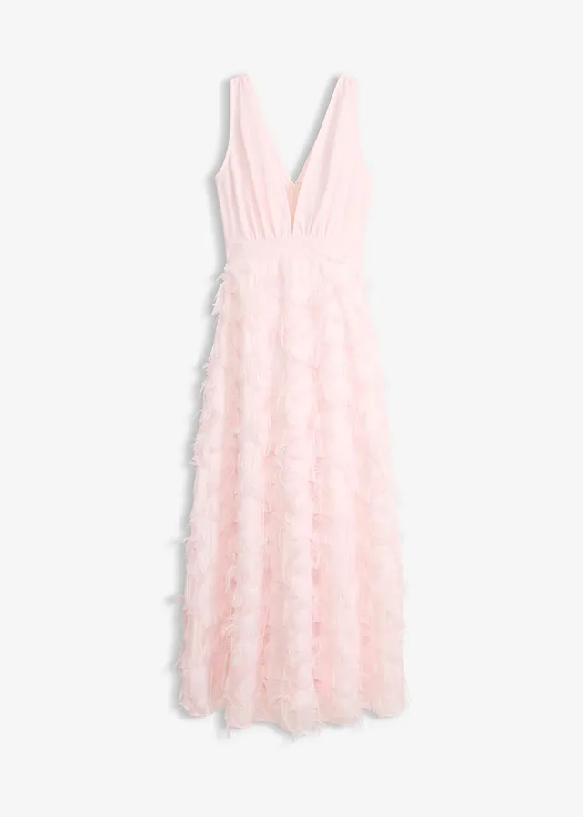 Robe de soirée avec détails frangés, Couleur: rose clair
