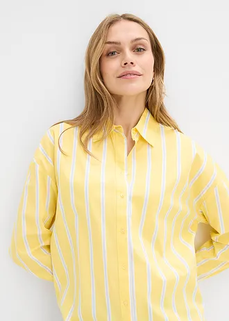 Bluză tip cămașă din poplin de bumbac • galben deschis cu dungi verticale • magazin bonprix