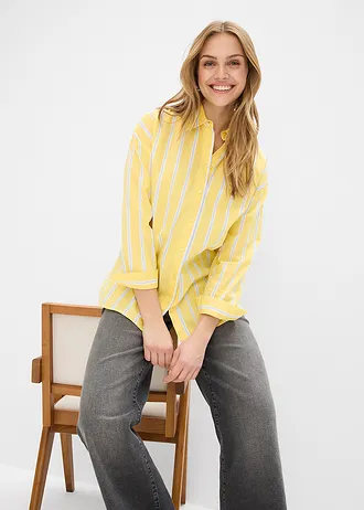 Overhemdblouse van katoenpopeline • lichtgeel verticaal gestreept • bonprix online shop