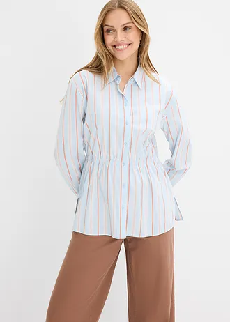 Cămașă maleabilă din poplin cu bumbac și stretch, culoare: albastru pudrat dungat vertical