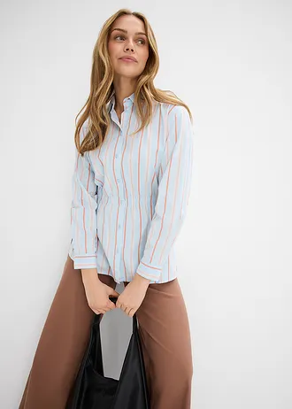 Cămașă maleabilă din poplin cu bumbac și stretch • albastru pudrat dungat vertical • magazin bonprix