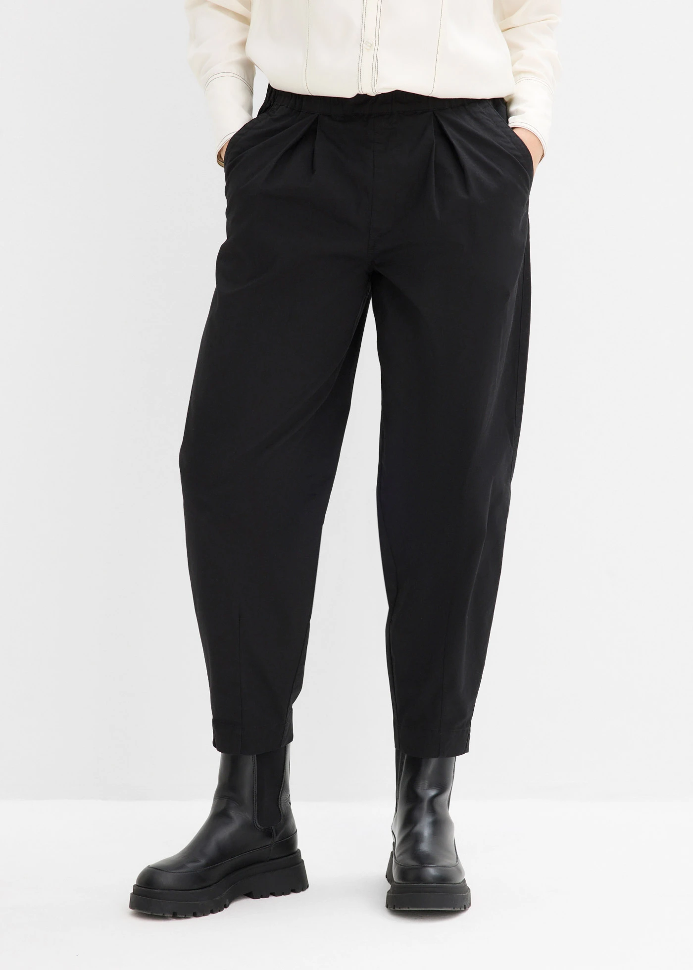 Pantalon barrel à taille élastiquée • noir • Boutique bonprix