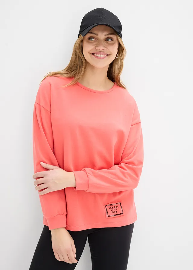 Sweat en coton mélangé, coupe courte devant longue derrière, Couleur: saumon clair