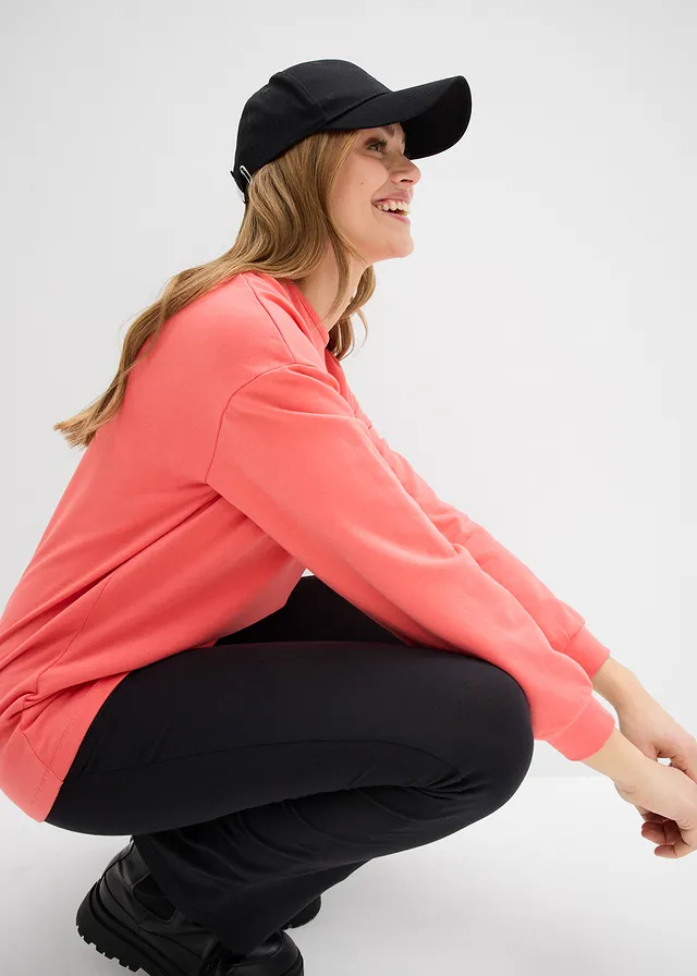 Longsleeve van katoenmix met high-low zoom • lichtzalm • product-page.page-title-suffix