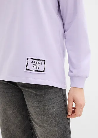 Bluză casual din amestec cu bumbac și parte din față mai scurtă • liliachiu pastel • magazin bonprix