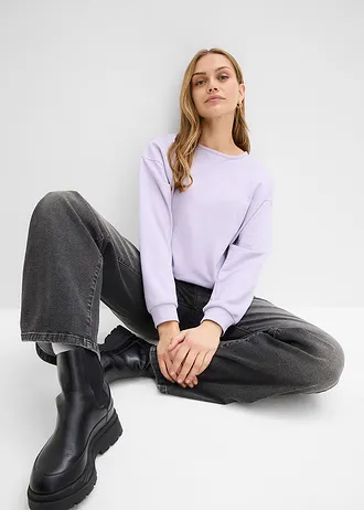 Bluză casual din amestec cu bumbac și parte din față mai scurtă • liliachiu pastel • magazin bonprix