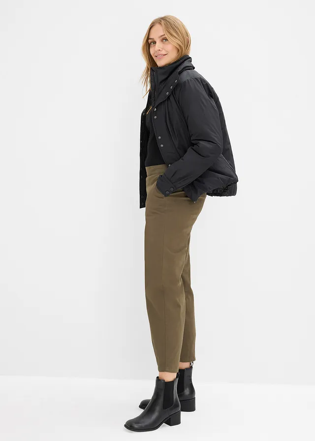 Slip-on broek van katoenmix, Kleur: donkerolijfgroen