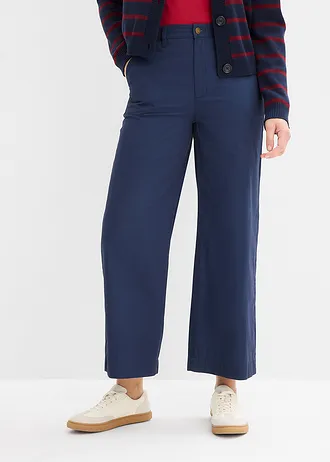 Široké kalhoty z čisté bavlny, High Waist, barva: tmavě modrá
