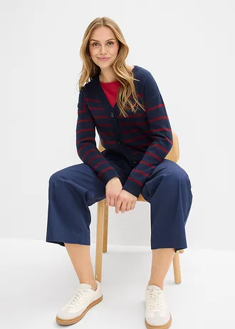 Pantalon large 100% coton, taille haute • bleu foncé • Boutique bonprix