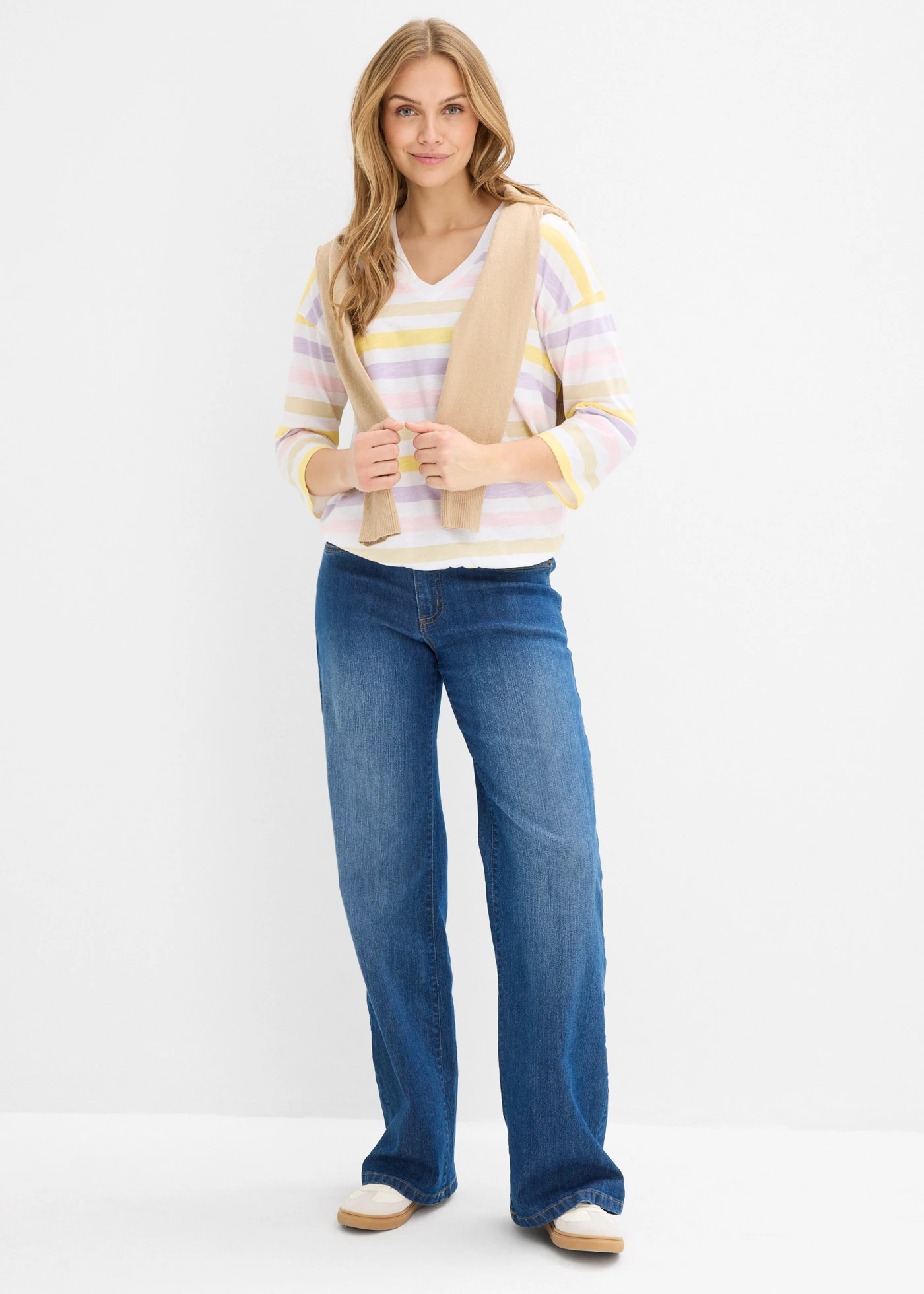 Slub shirt van biologisch katoen, 3/4 mouwen • poederlila gestreept • bonprix online shop