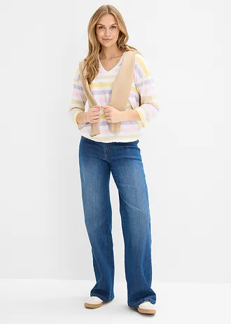 Slub shirt van biologisch katoen, 3/4 mouwen • poederlila gestreept • bonprix online shop