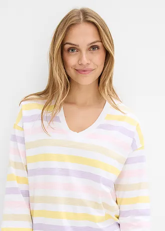 Slub shirt van biologisch katoen, 3/4 mouwen • poederlila gestreept • bonprix online shop