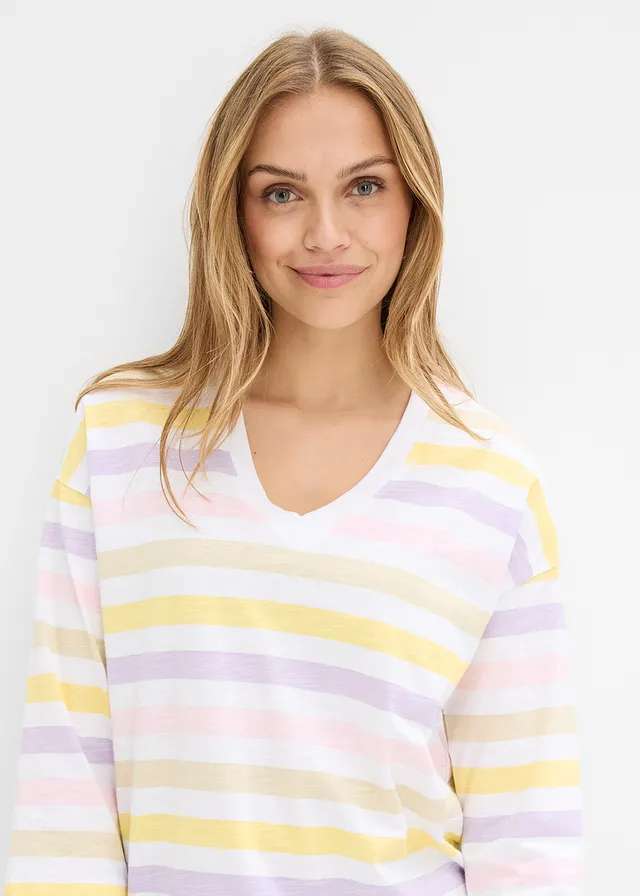Slub shirt van biologisch katoen, 3/4 mouwen • poederlila gestreept • product-page.page-title-suffix