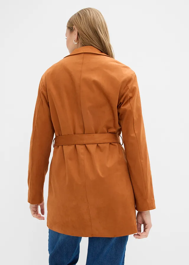 Korte jas van imitatiesuède, met ceintuur, Kleur: bronskleur