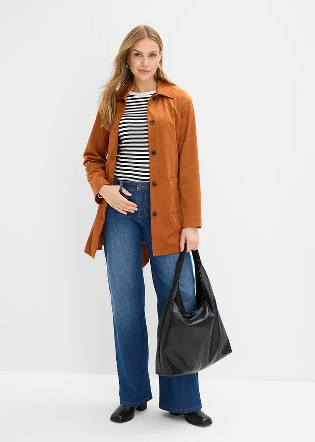 Korte jas van imitatiesuède, met ceintuur, Kleur: bronskleur
