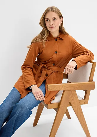 Korte jas van imitatiesuède, met ceintuur • bronskleur • bonprix online shop