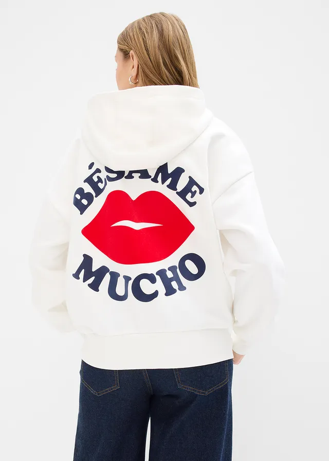 Oversized sweater, Kleur: wolwit met print