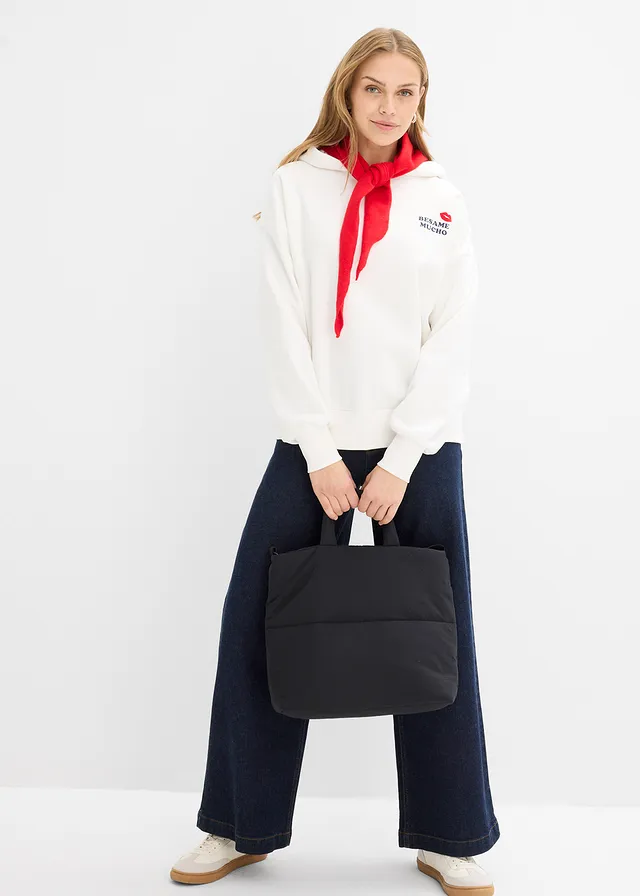 Bluza oversize biel wełny z nadrukiem