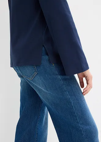 T-shirt manches longues en coton épais • bleu foncé-écru imprimé • Boutique bonprix