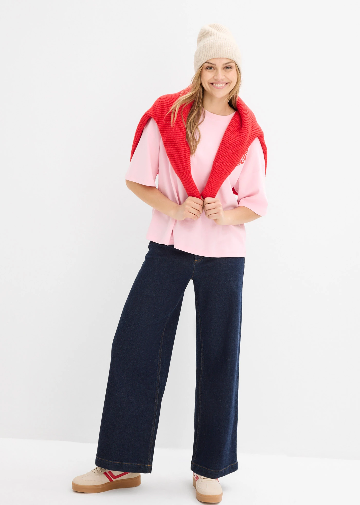 Bluză tricot boxy din bumbac plin • roz-cristal-roșu-căpșună cu imprimeu • magazin bonprix