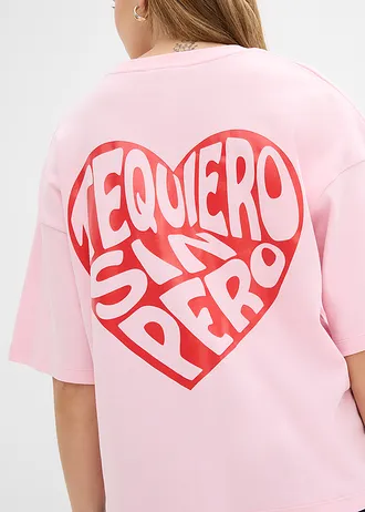 Pudełkowy T-shirt z grubej bawełny • jasnoróżowy kryształowy-truskawkowy z nadrukiem • sklep bonprix