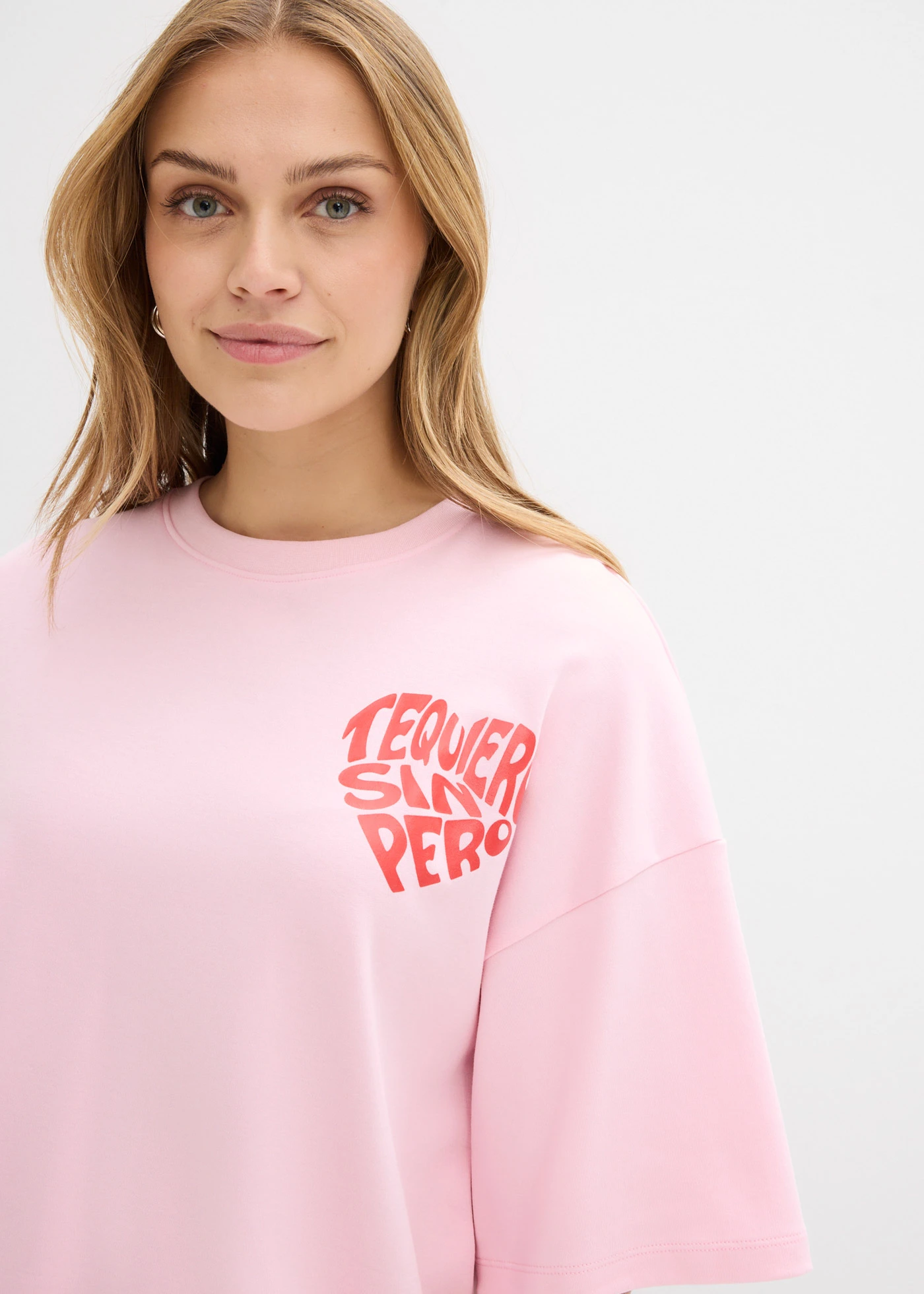 Bluză tricot boxy din bumbac plin • roz-cristal-roșu-căpșună cu imprimeu • magazin bonprix