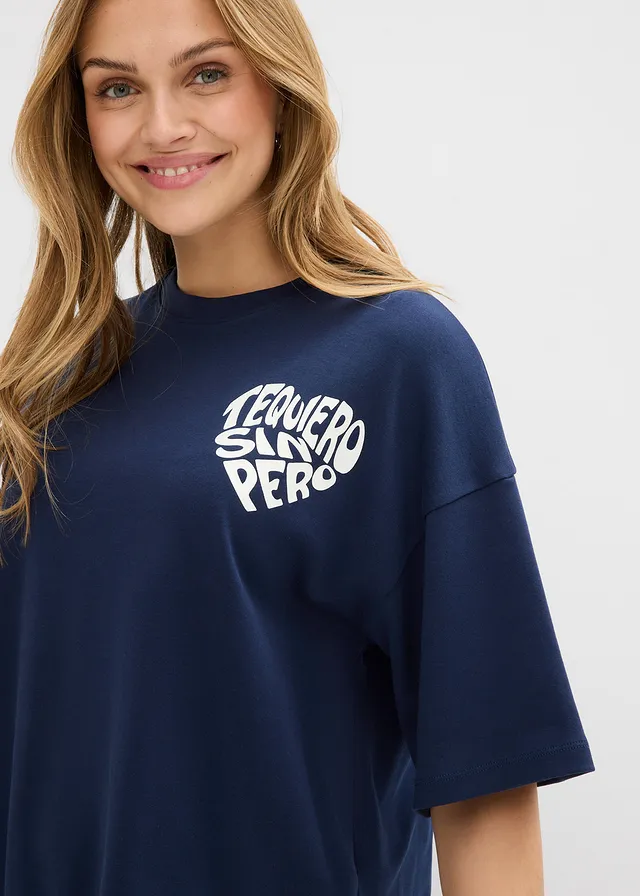 T-shirt boxy en coton épais • bleu foncé/écru imprimé • product-page.page-title-suffix