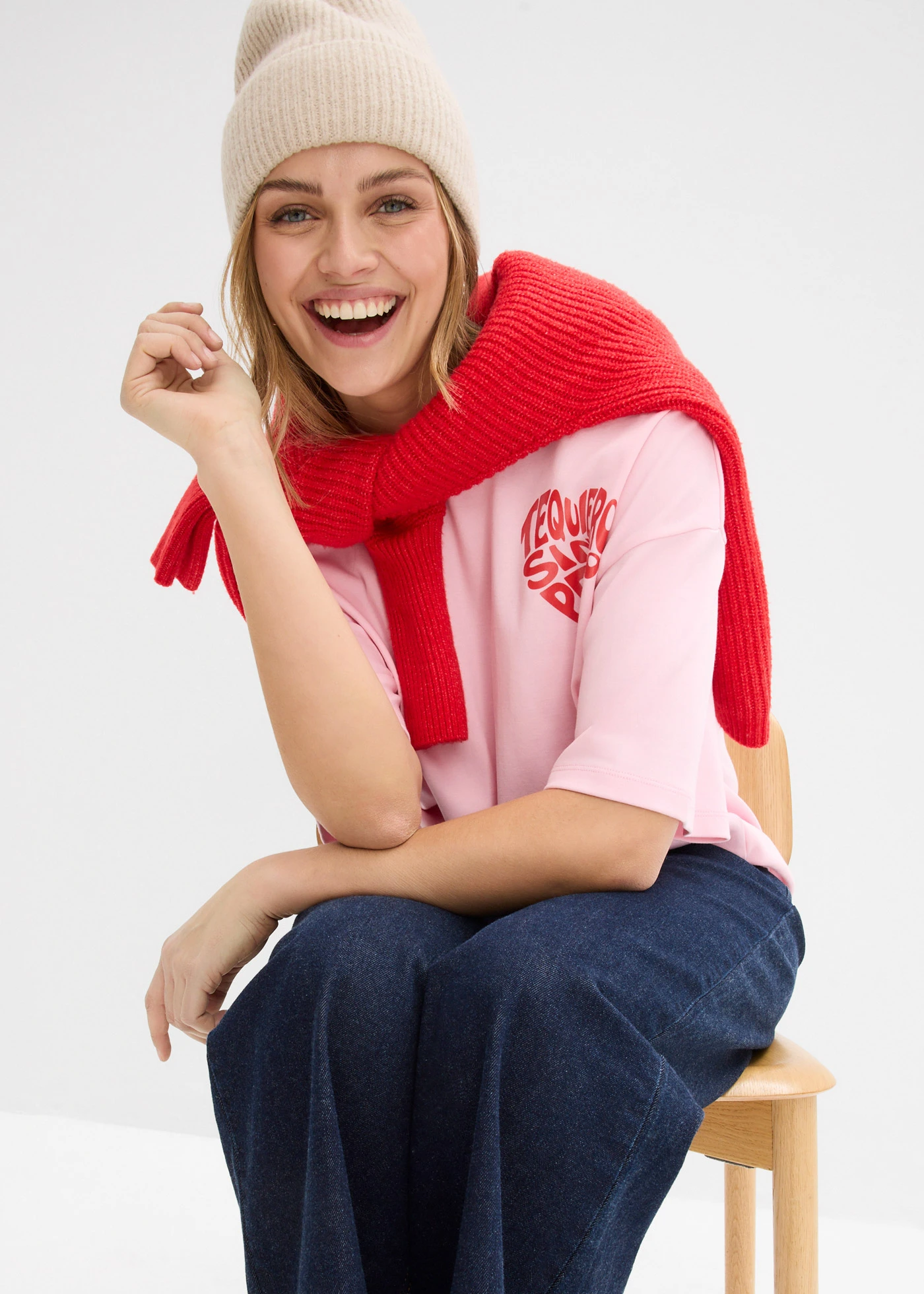 T-shirt boxy en coton épais • rose cristal-fraise imprimé • Boutique bonprix