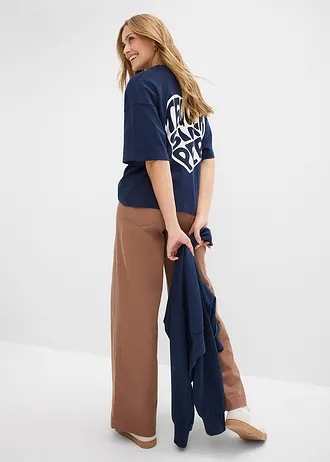 Boxy shirt van zwaar katoen • donkerblauw-wolwit met print • bonprix online shop