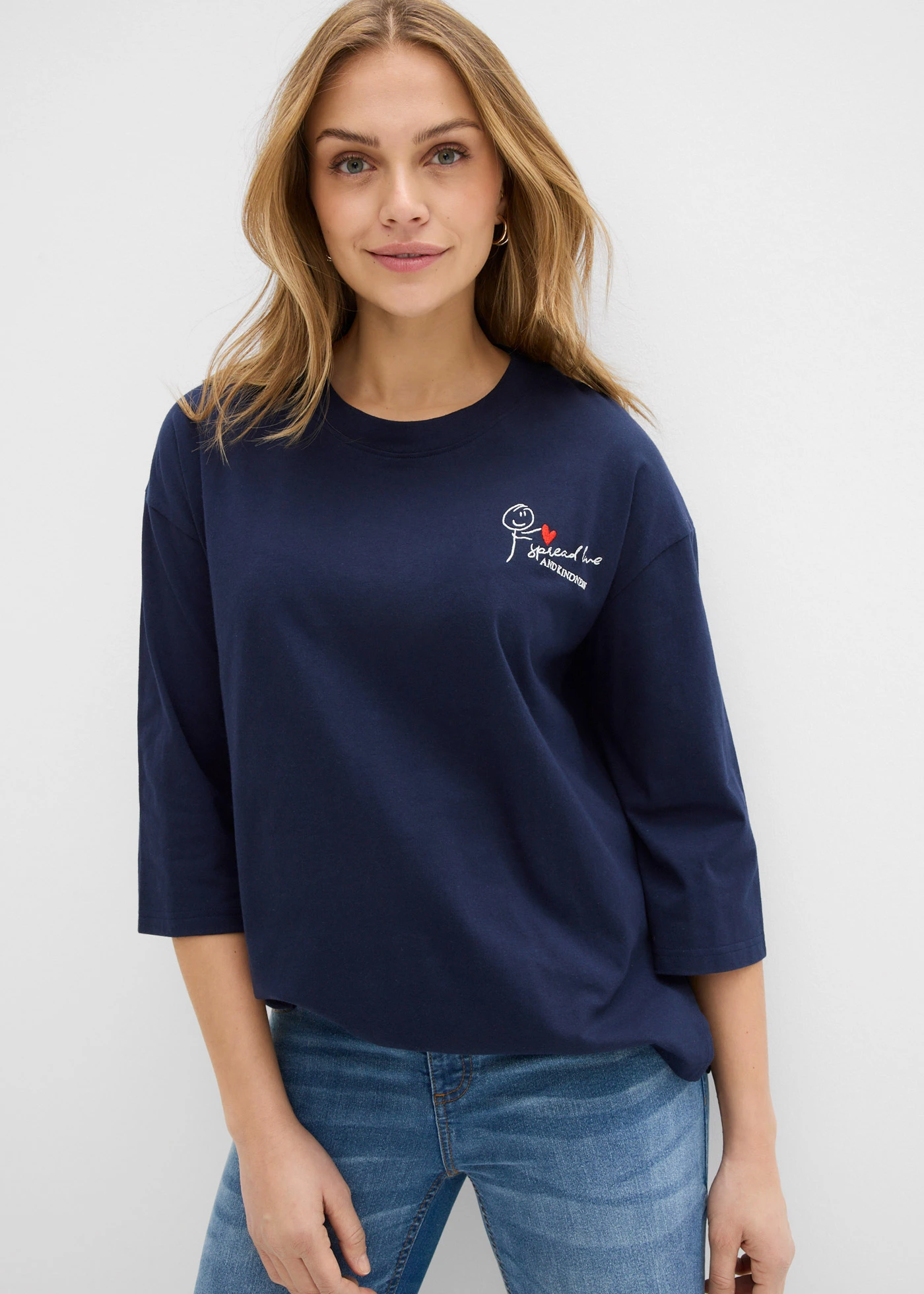 Bluză boxy 100% din bumbac • bleumarin/ecru • magazin bonprix