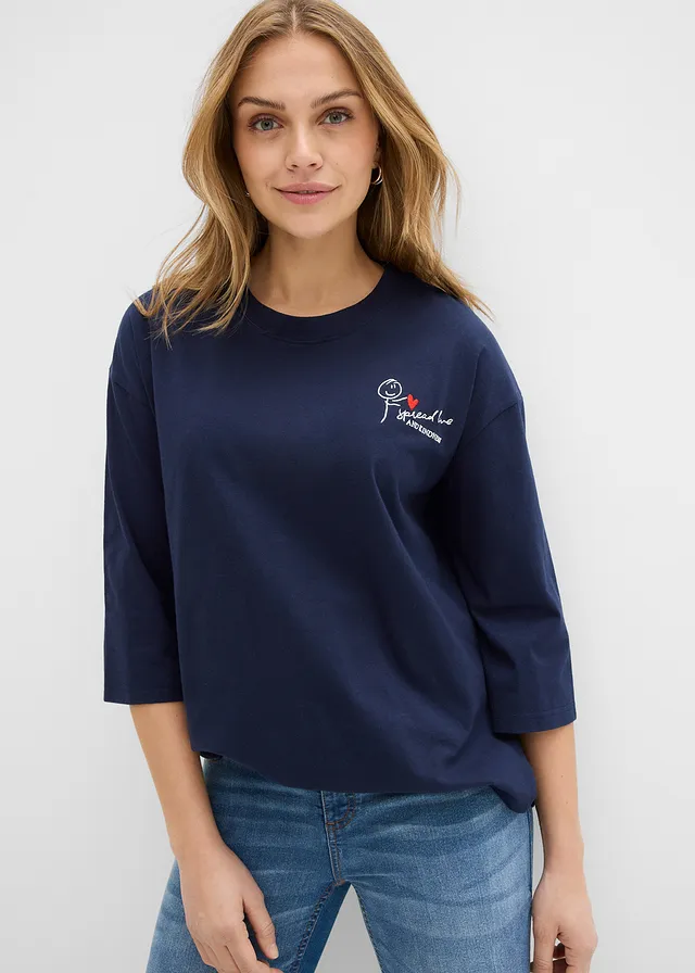 T-shirt boxy 100% coton • bleu foncé/écru • product-page.page-title-suffix