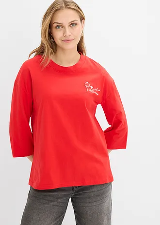 T-shirt boxy 100% coton, Couleur: fraise-écru