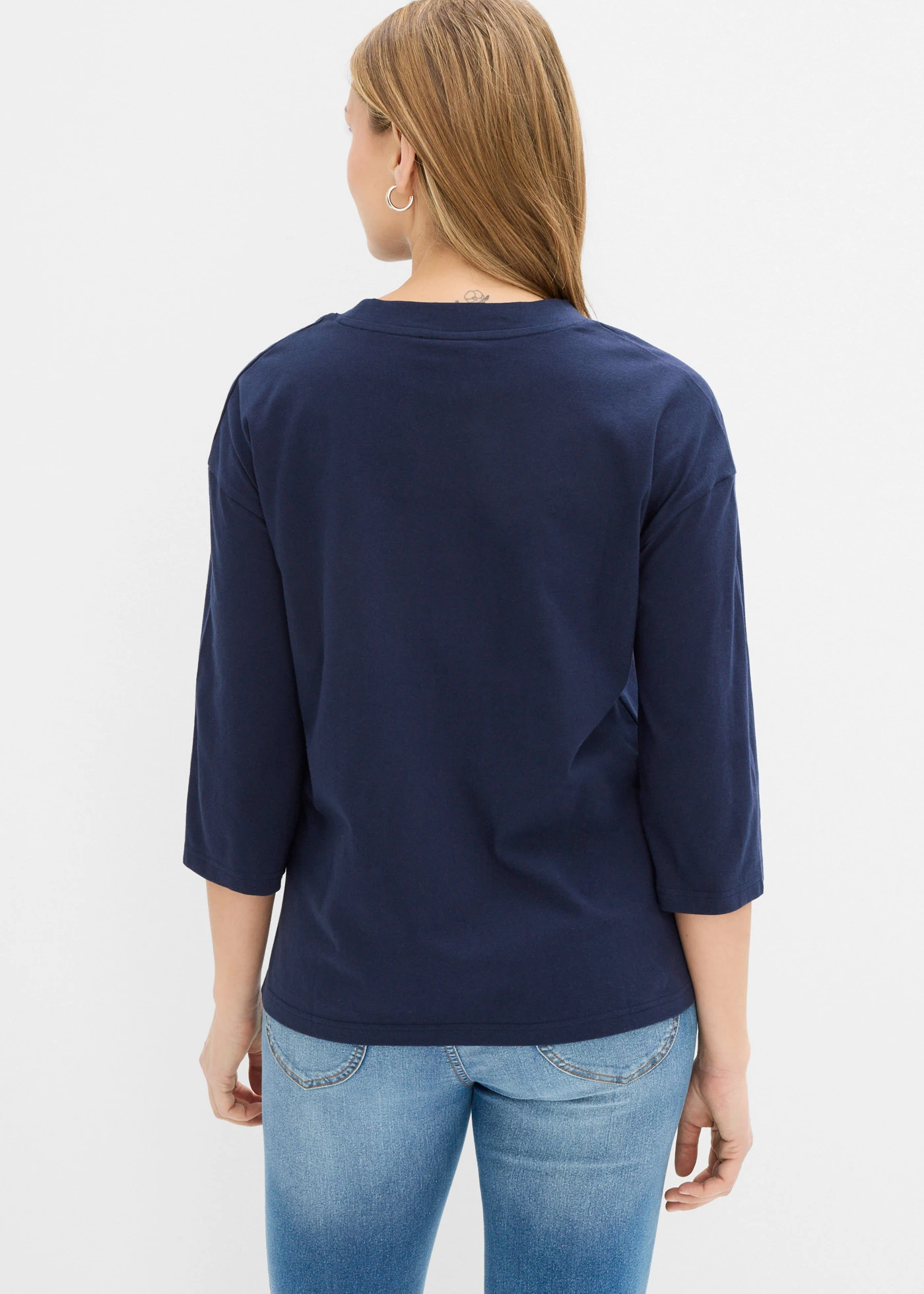 T-shirt boxy 100% coton • bleu foncé-écru • Boutique bonprix