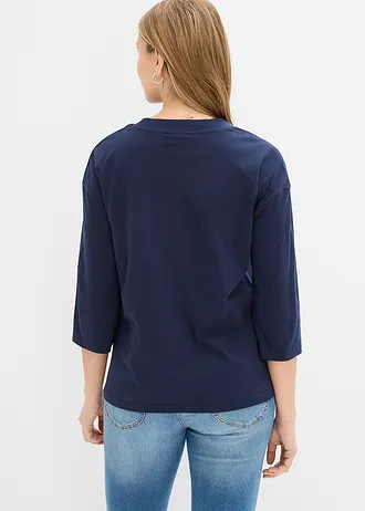 Boxy shirt van puur katoen, Kleur: donkerblauw-wolwit