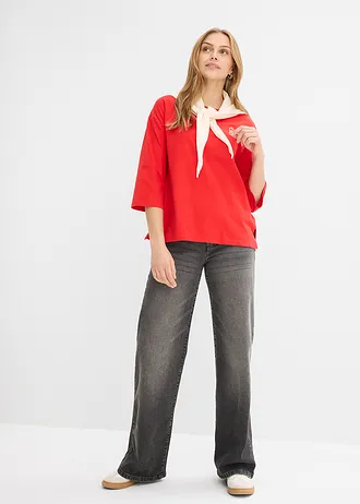 T-shirt boxy 100% coton, Couleur: fraise-écru