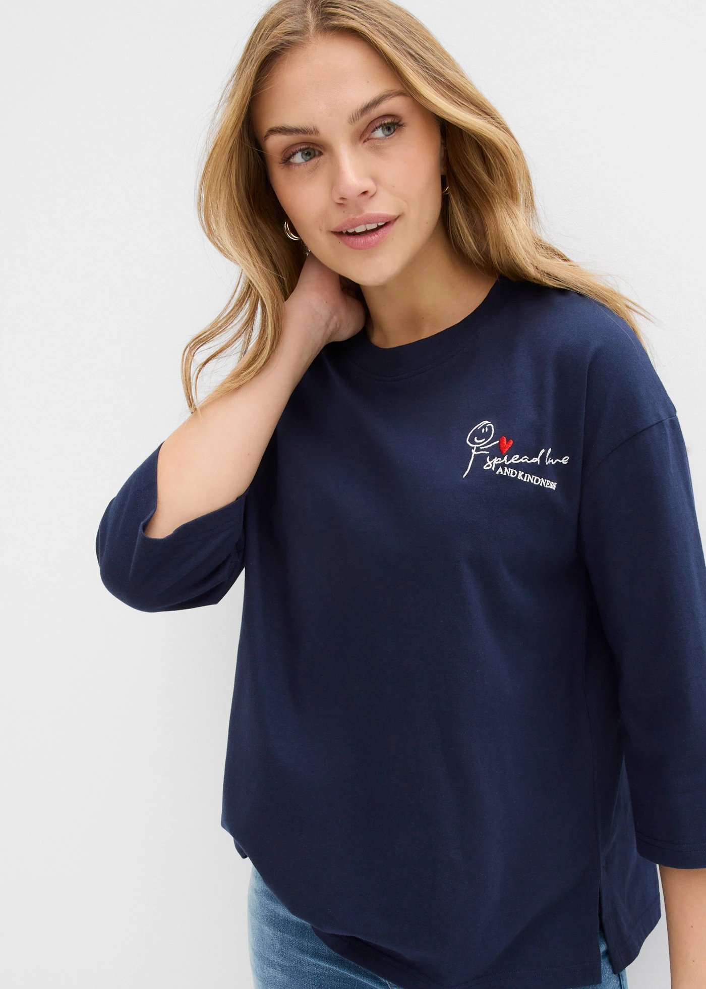 T-shirt boxy 100% coton • bleu foncé-écru • Boutique bonprix