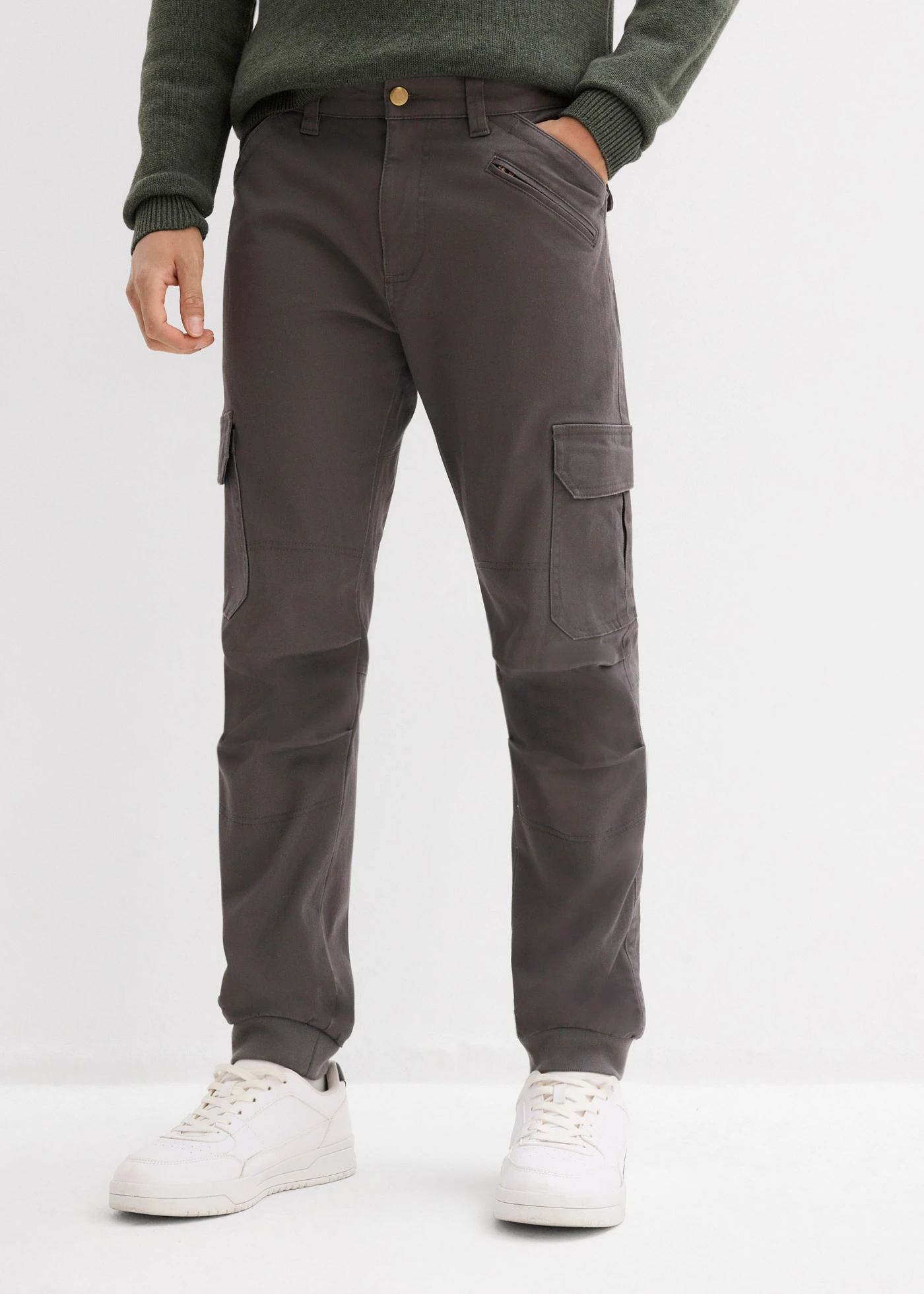 Pantalon cargo loose 100% coton, fuselé • gris ardoise • Boutique bonprix
