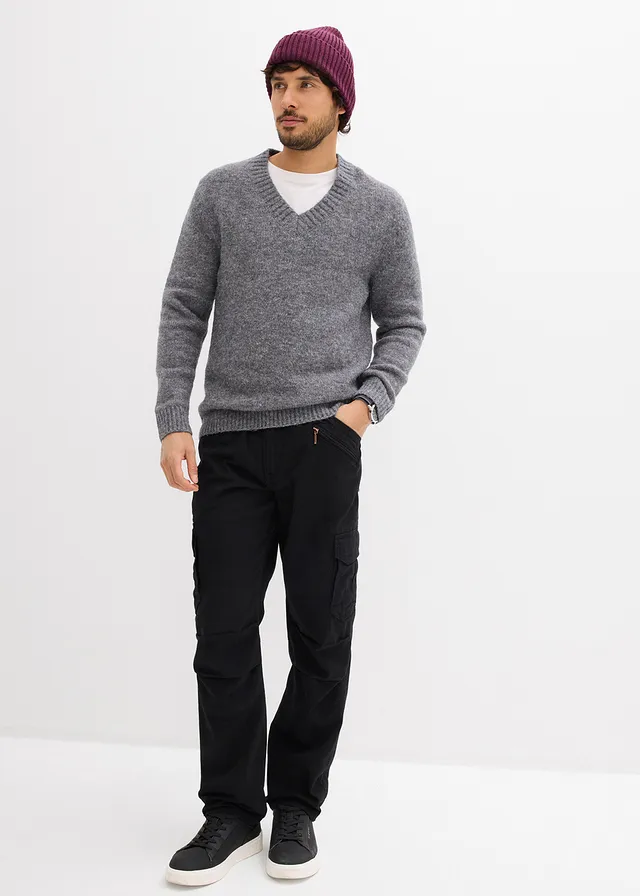 Pantalon cargo loose et droit, Couleur: gris ardoise