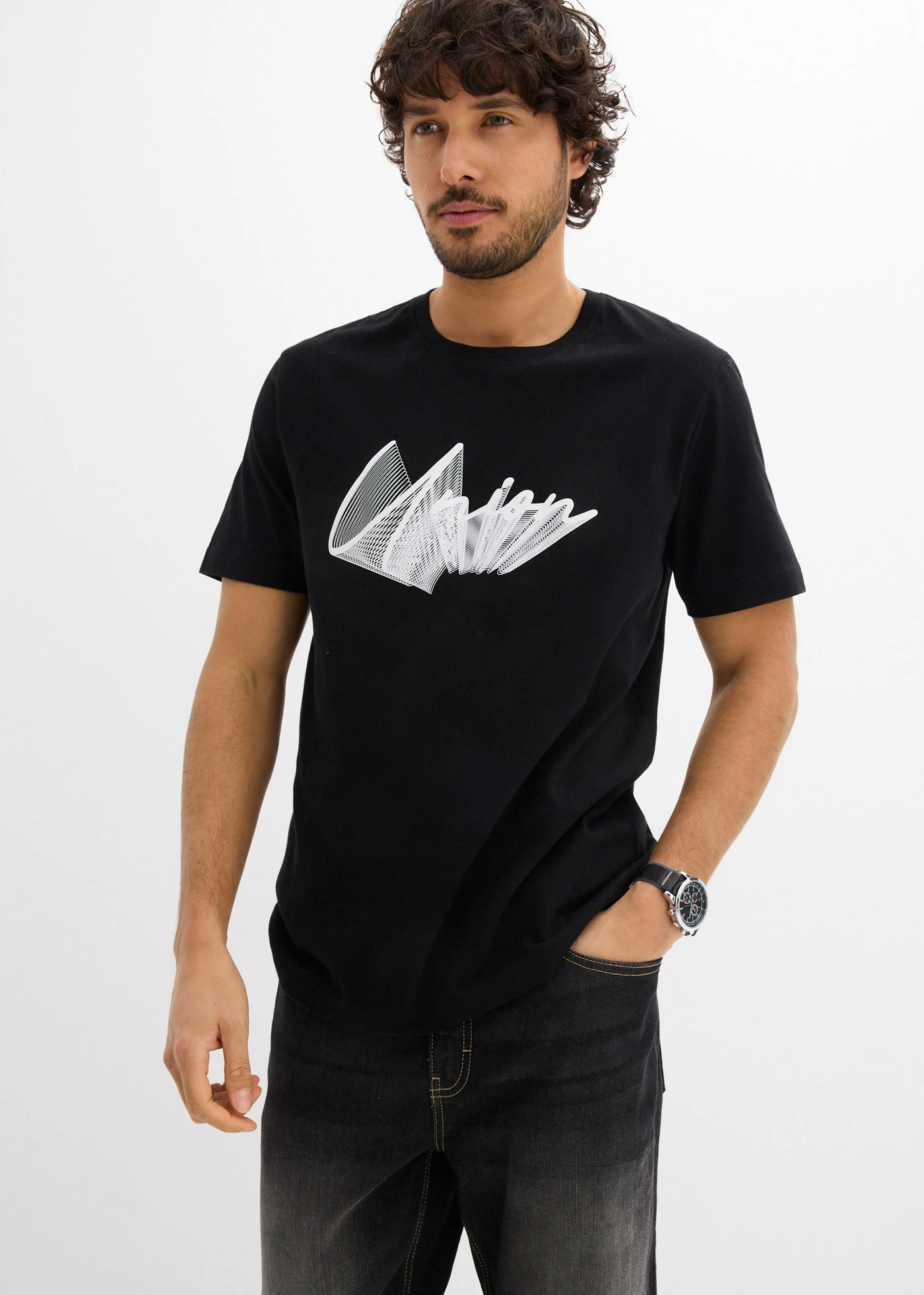 T-shirt z czystej bawełny organicznej • czarny z nadrukiem • sklep bonprix