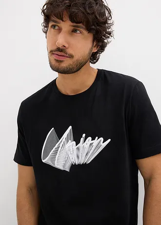 Tricou din bumbac organic 100% • negru cu imprimeu • magazin bonprix