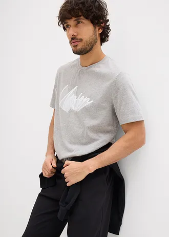 T-shirt z czystej bawełny organicznej • jasnoszary melanż z nadrukiem • sklep bonprix