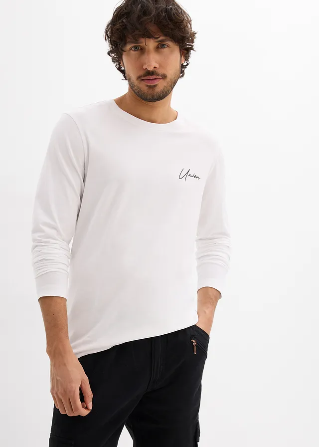 T-shirt manches longues en coton extensible, slim • blanc • product-page.page-title-suffix